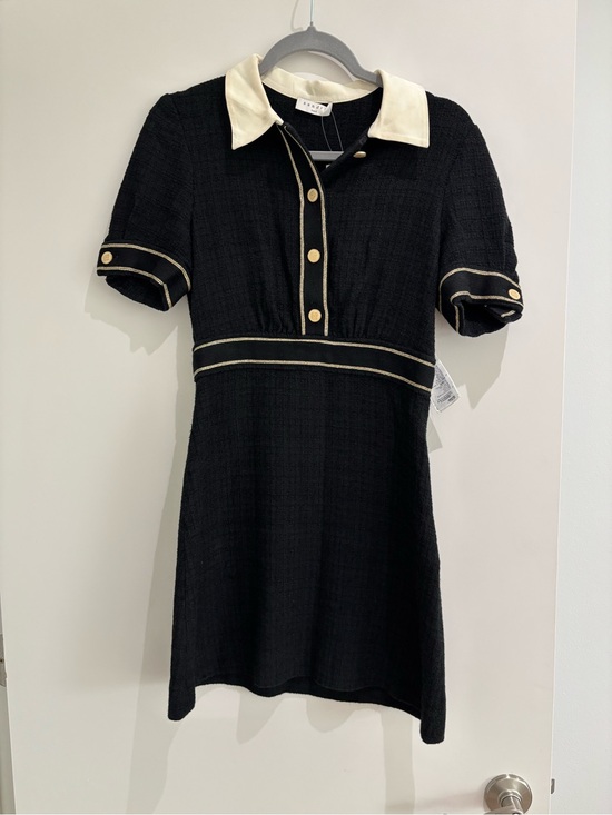 Sandro Dresses & Skirts - Sandro Black Knit Dress with Cream Collar and Gold Trim